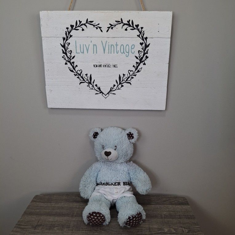 2013 Build-A-Bear Blue Teddy Bear Heart Accents BearBoxer 16.5" Stuffed Animal