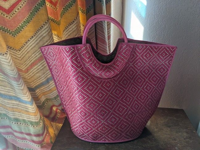 Pink Woven Tote Bag 