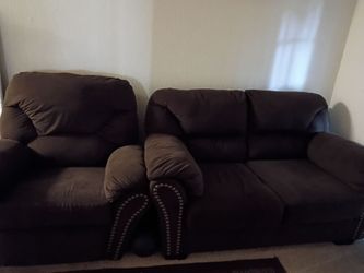 2Dark Brown Fabric Sofa Set plus recliner