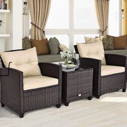 3 Pieces Wicker Bistro Sofá Set 