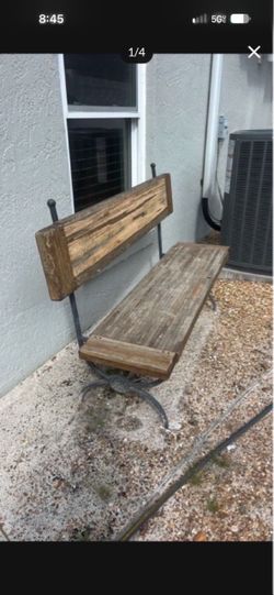 Vintage Rustic Wood and Iron Outdoor Bench