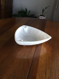 Milk Glass Trianglular Ashtray With Cut Design On The Outside And Bottom