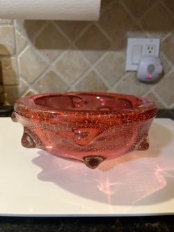 Vintage Italian Murano Art Glass Aventurine Ashtray / Bowl – Gold Fleck Venetian Glass – Heavy 6.15 lb Statement Piece