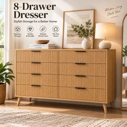 8-Drawer Dresser – Natural Oak Fluted Design