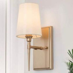 LNC 1-Light Modern Classic Gold Wall Sconce Powder Room Bathroom Vanity Light with Fabric Shade
