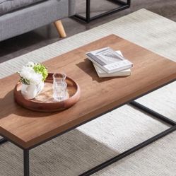 Censi 47" Large Coffee table for Living Room, Dark Brown, Walnut Finish, Rectangle Modern Industrial, Wood and Metal