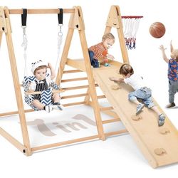 7 in 1 Indoor Jungle Gym for Kids, Foldable Toddler Indoor Playground with Slide,