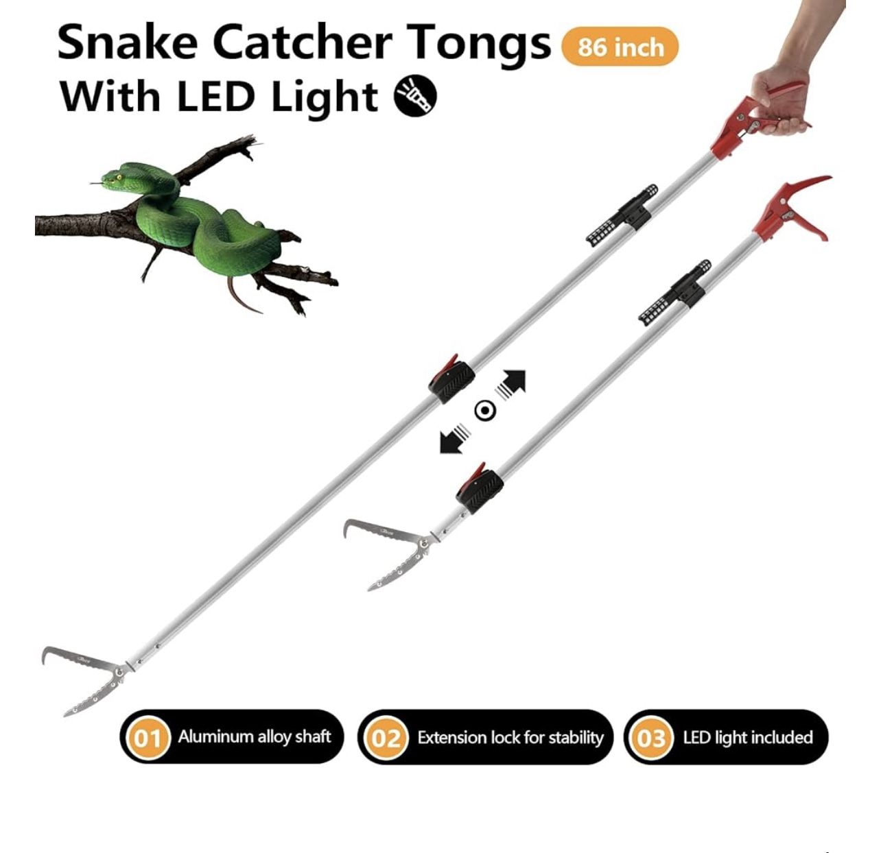 86 inch Snake Catcher Tongs Grabber Traps Stick Hook Bite Kits Tool with Telescopic Pole