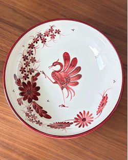 Vintage Signed Swiss Art Pottery Large 11” Serving Basin - Red Crane