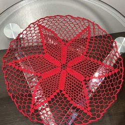 Round 16” Red Handmade Crochet Doilies 