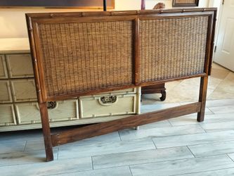 Vintage Faux Bamboo Hollywood Regency Queen Size Headboard by American of Martinsville, See Full Description
