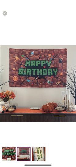 2x MINECRAFT STYLE BIRTHDAY BANNERS 