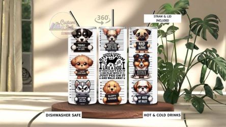 Doggy Mugshots 20 Oz Stainless Steel Tumbler (READ DESCRIPTION)