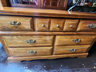 Vintage Lenoir Solid Oak 7 Drawer Lowboy Dresser