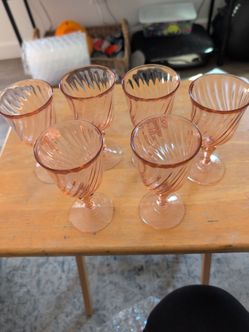 Pink Rosaline Swirl Stemmed Wine Glasses set of 6