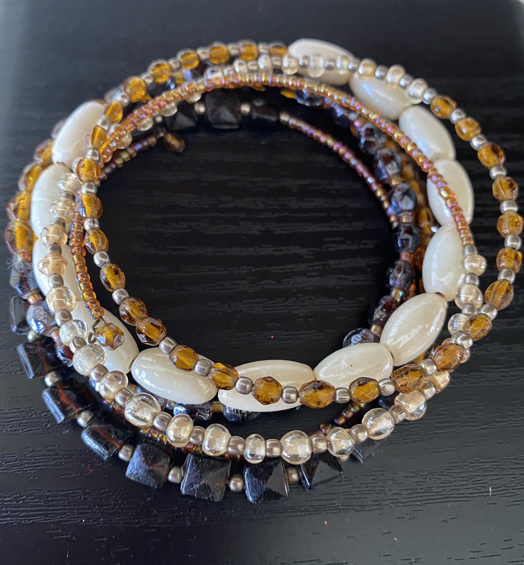 Wrap Bracelet Natural Colors Beads On Adjustable Wire