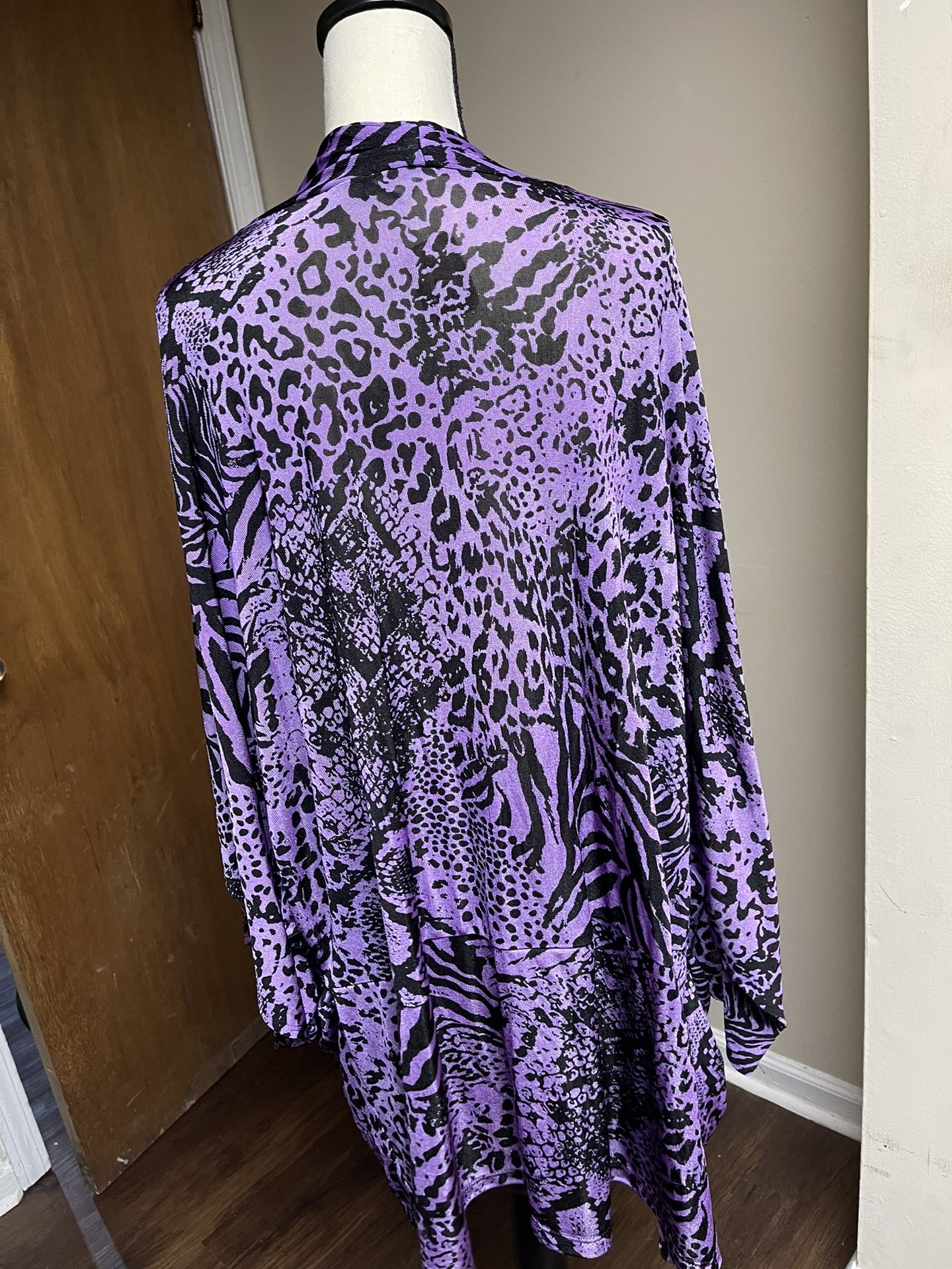 Long Purple Animal Print Cardigan