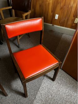 Vintage Mid Century Modern Chair, Red Vinyl & Solid Wood , Retro Cafe Style