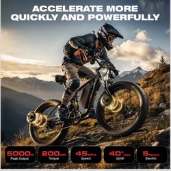 PHJU Peak 5000W Dual Motors Electric Bike for Adults, 60V 20Ah 24" Fat Tire Fast Ebike,MAX 45 mph up to 100 Miles Full Suspension Hydraulic Disc Brake