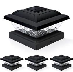 Deck Post Cap Solar LED 4 Light 4x4 Post Black Dusk 2 Dawn Clear Glass Shade,Waterproof