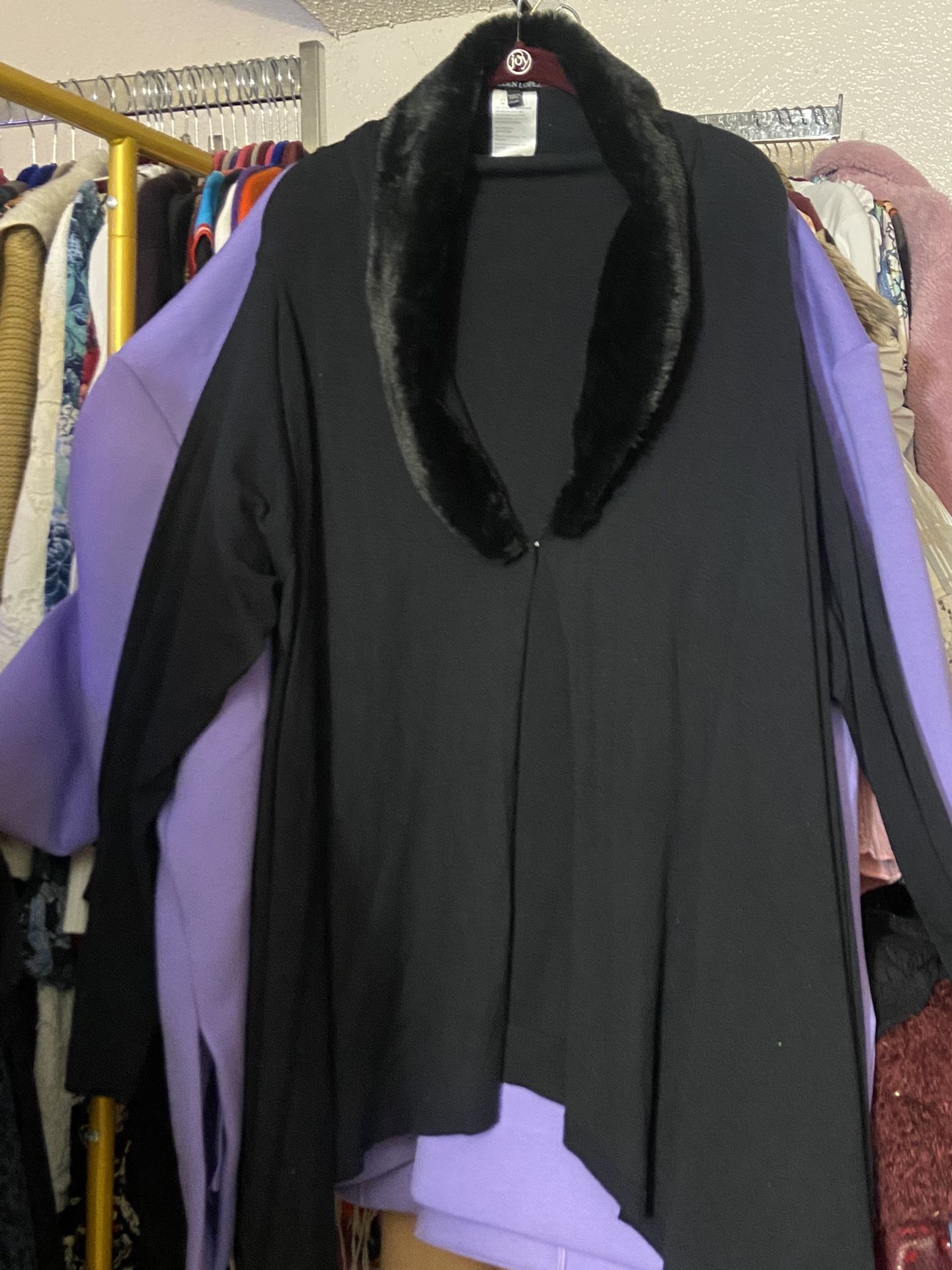 Cascading Black Cardigan With Faux Fur Collar