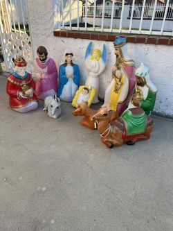 Vintage Blow Mold Baby Jesús Nativity Scene Light Up Figures