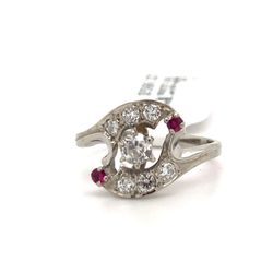 10kt White Gold Diamond & Ruby Ring  .44ctw Size 7 69400 1