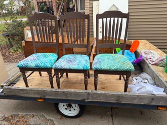 Set of 3 Slat-Back Dining Chairs with Patterned Seats, $5 each