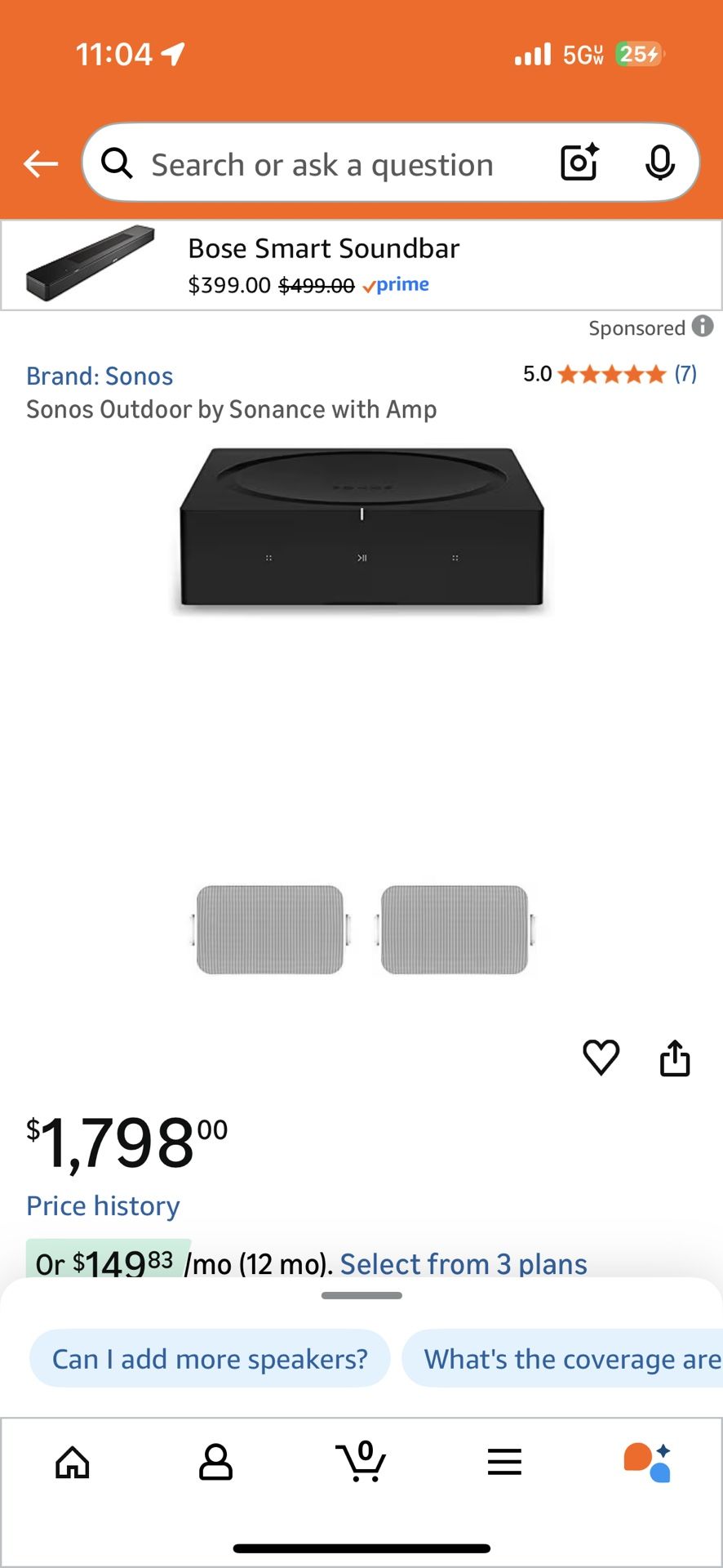 Sonos Outdoor Speakers W/Sonos Connect Amp - Brand New