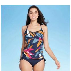 Women's Strappy Front Tankini Top - Navy