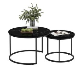 New Nesting Table Set of 2,Round Coffee Table with Marble Table Top,Living Room Table Set with Curved Mental Frame,Modern Side Table for Living Room,B