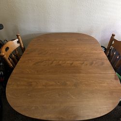 Solid Wood Table Foldable Leafs W/ 4 Chairs