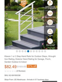 Ktaxon 1 or 3 Step Hand Rails for Outdoor Steps, Wrought Iron Railing, Exterior Hand Railing for Garage, Porch, Garden Outdoor & Indoor