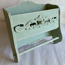 Vintage Upcycled Rustic Green Wooden Wall Shelf 