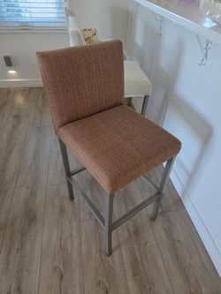Set of 3 Modern Upholstered Counter Stools with White Slipcovers - Metal Frame
