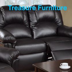 New Black Leather Recliner Loveseat (Finance and Delivery)