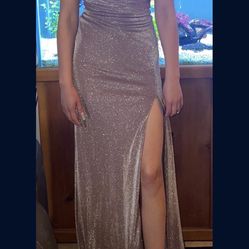 Prom Dress With Slit On The Side And Heels , Purse And Accessories Included