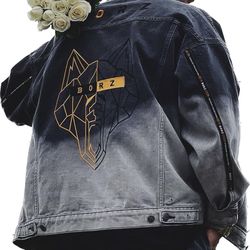 Premium Edition Jean Jacket, Grey & Black Color, L Size