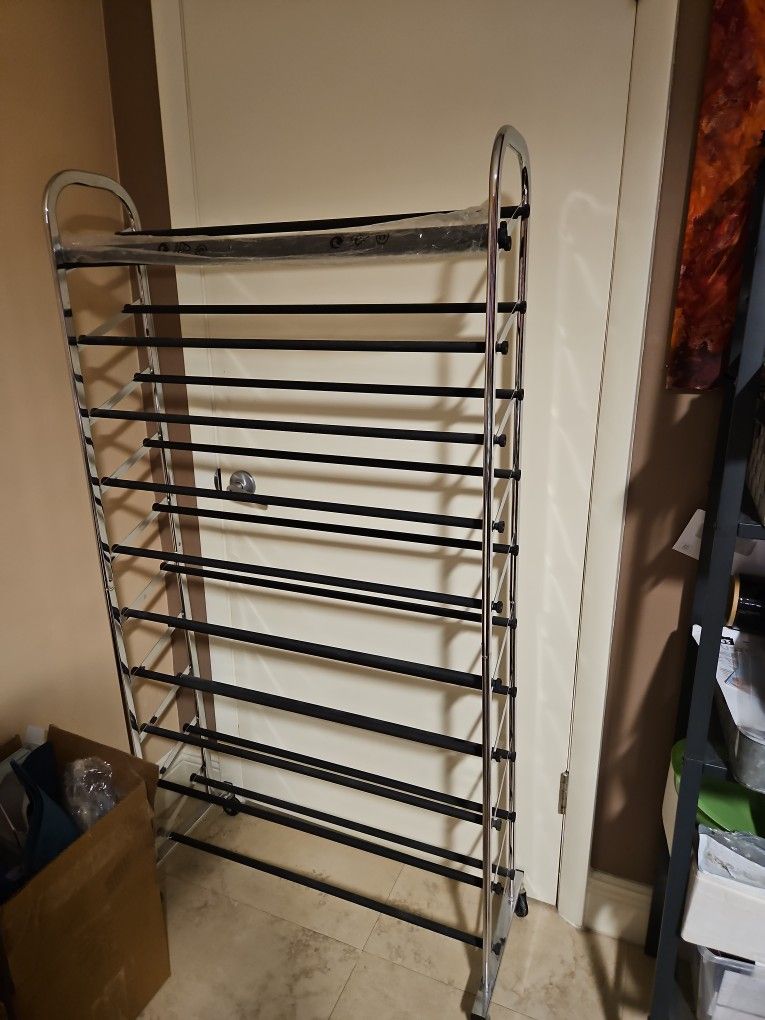 Shoe Rack with wheels Chrome