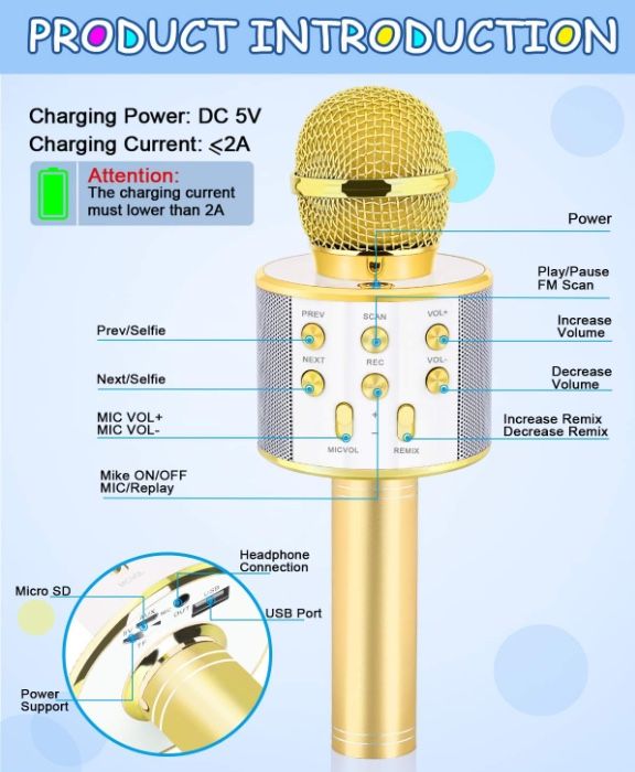 Handheld Karaoke Microphone for Kids Fun Toys for 4-13 Year Old Girls Birthday Gifts for 5-13 Year Old 