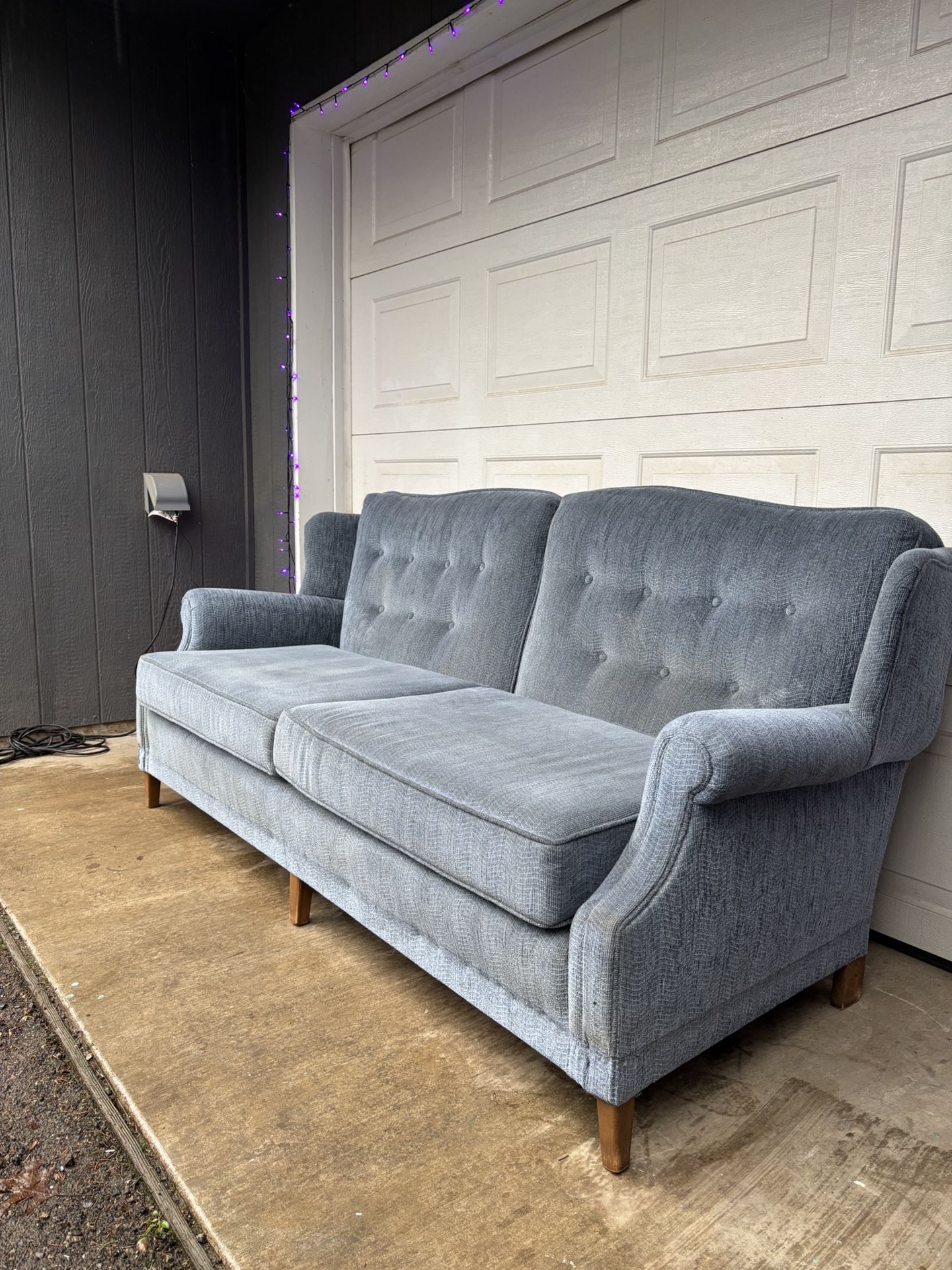 Vintage MCM High Wingback Tufted Sky Blue Sofa •FREE DELIVERY•