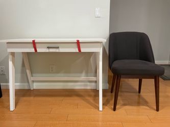Modern White Desk & Upholstered Chair Set