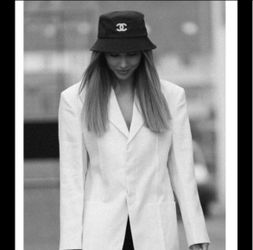 CHANEL CC Leather Bucket Hat Small Black