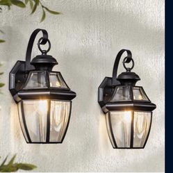 Outdoor Wall Light Fixtures Set of Two, Modern Matte Black Stainless Steel Porch Sconces 