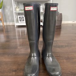 Hunter Original Tall Gloss Rain Boots Women's Size 10 Gray