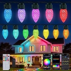 150LED 99ft Outdoor Christmas Lights, Smart APP & Remote, DIY, Music Sync, Timer Waterproof RGB Color Changing C9 String Lights, Connectable, Christma