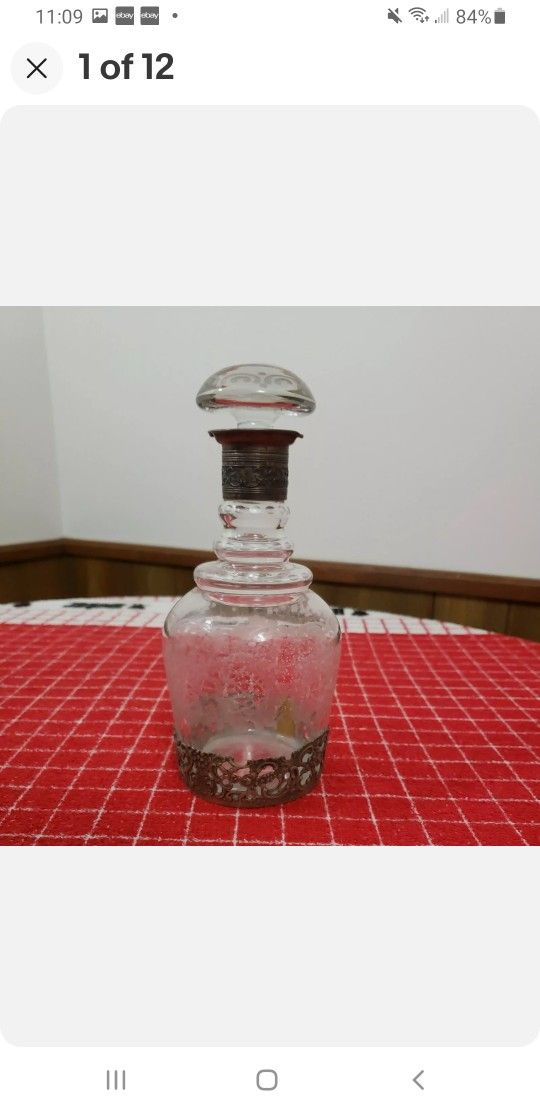 Antique German Crystal And Sterling Silver Decanter Bottle With Stopper