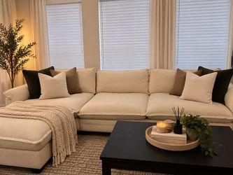 Large Cream Sectional Sofa with Ottoman