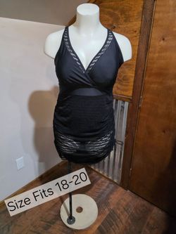 New Women's Lace Mesh Trim Adjustable Drawstring Swim Dress