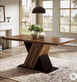JW0890 55" Dining Table, Wood Kitchen Dinner Table for 4-6 No chairs included